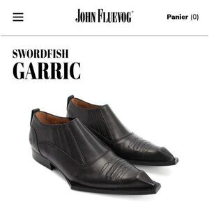 John Fluevog Swordfish Garlic Black Leather Pointed Toe Slip On Loafers Men's 10